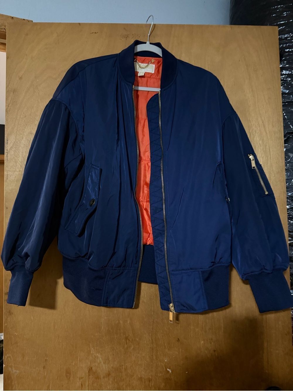 Michael By Michael Kors Blue Bomber Jacket Fold Features EUC Size M Women's